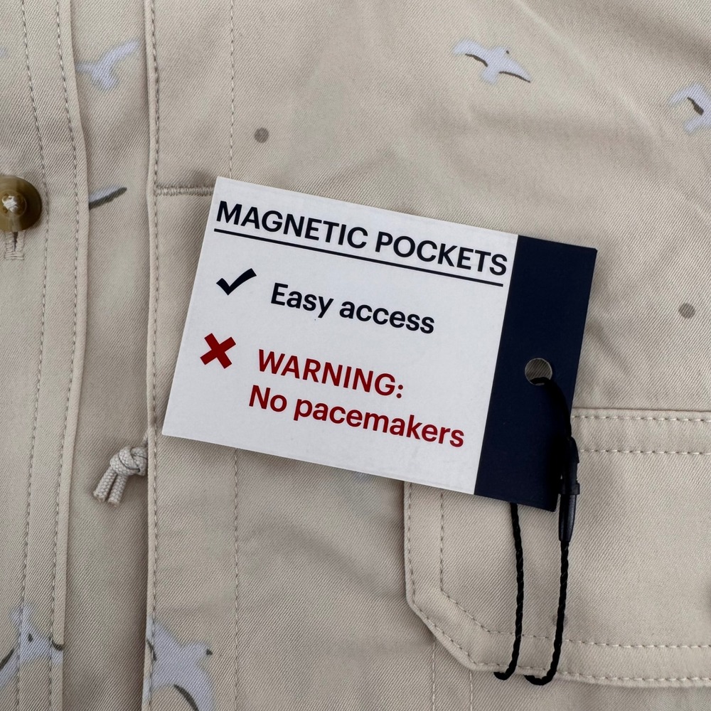 Poncho Fishing Shirt Mens 3XL Tan Seagull Print Magnetic Pockets Short Sleeve - Picture 9 of 9
